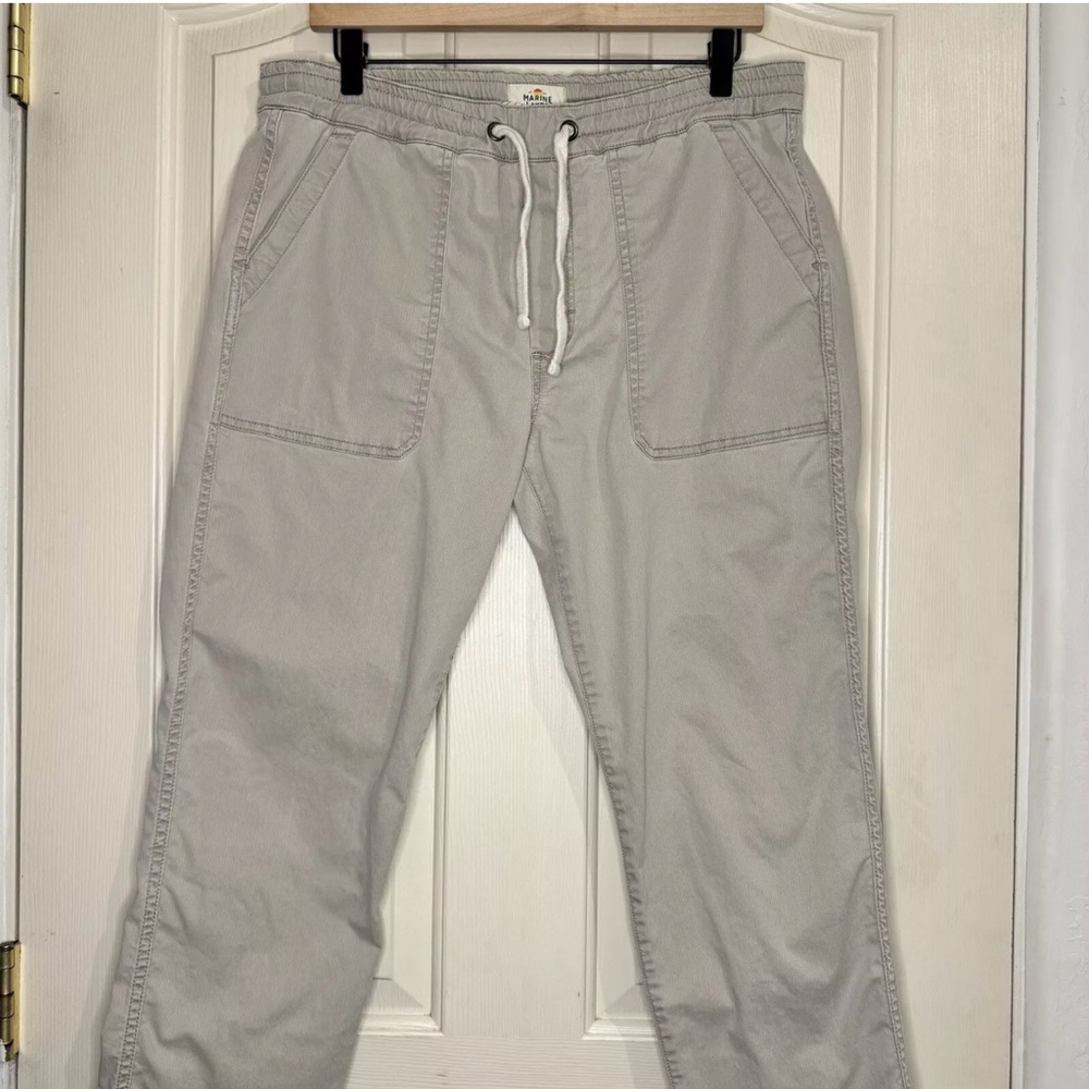 Marine Layer Saturday Slim Straight Pants Men's Large Stone Chino Drawstring